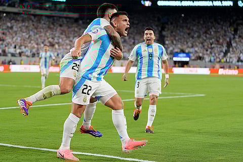 Lautaro Martinez celebrates scoring opening goal